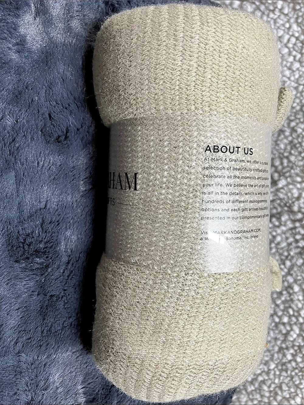 Mark & Graham Italian Herringbone Woven Throw Blanket Beige NWT